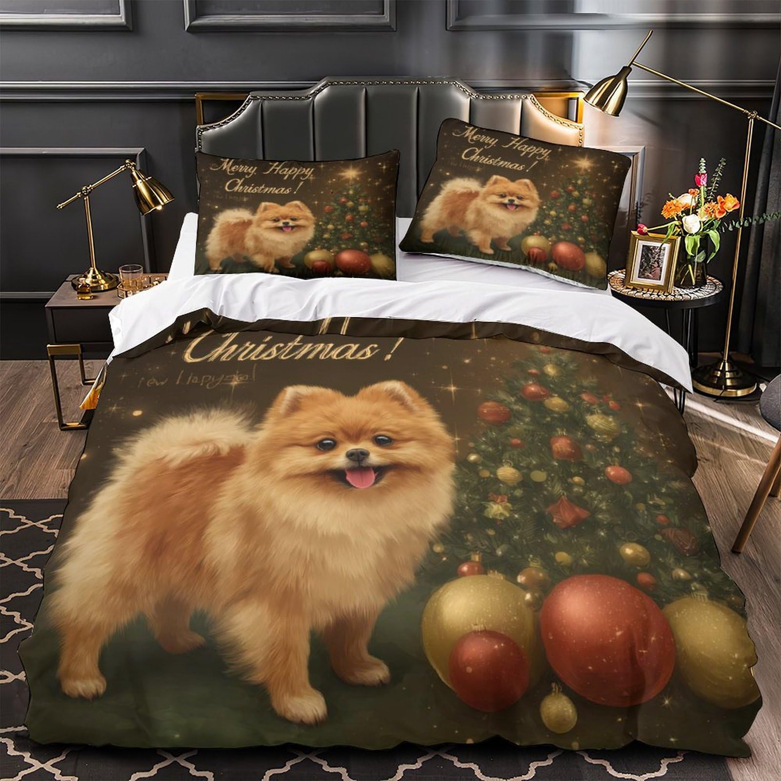 Housse de couette chien de Noël hypoallergénique en microfibre 135x200