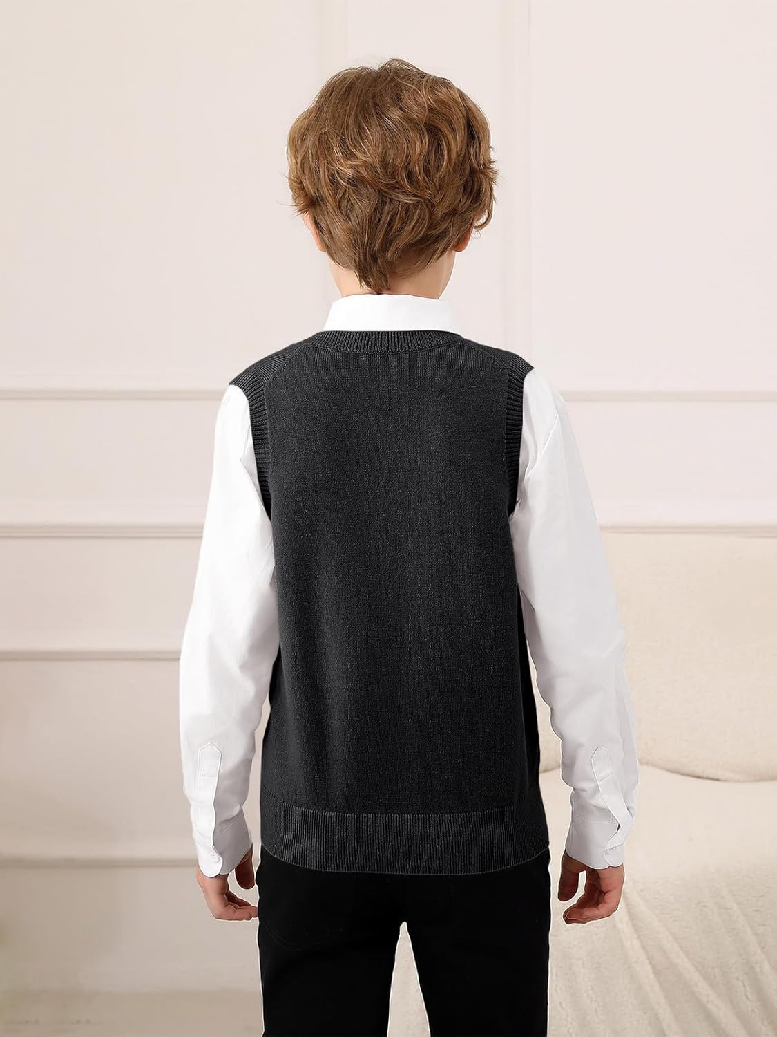 Boys Sweater Vest Kids Solid School Uniform Sleeveless Knit Sweaters Tops 5-14 Years - Image 5