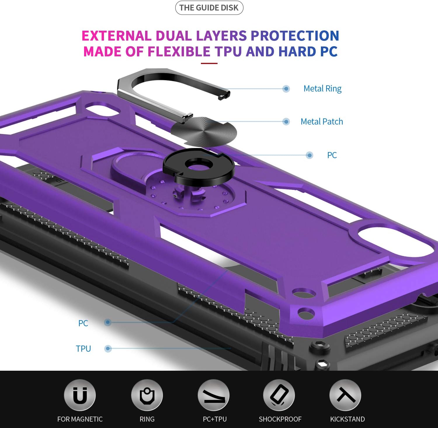 LeYi Compatible for Samsung Galaxy A10e Case (NOT FIT A10) with HD Screen Protector,Military-Grade Armor Full-Body Phone Cover Case with 360 Degree Rotating Kickstand for Samsung A10e, Purple
