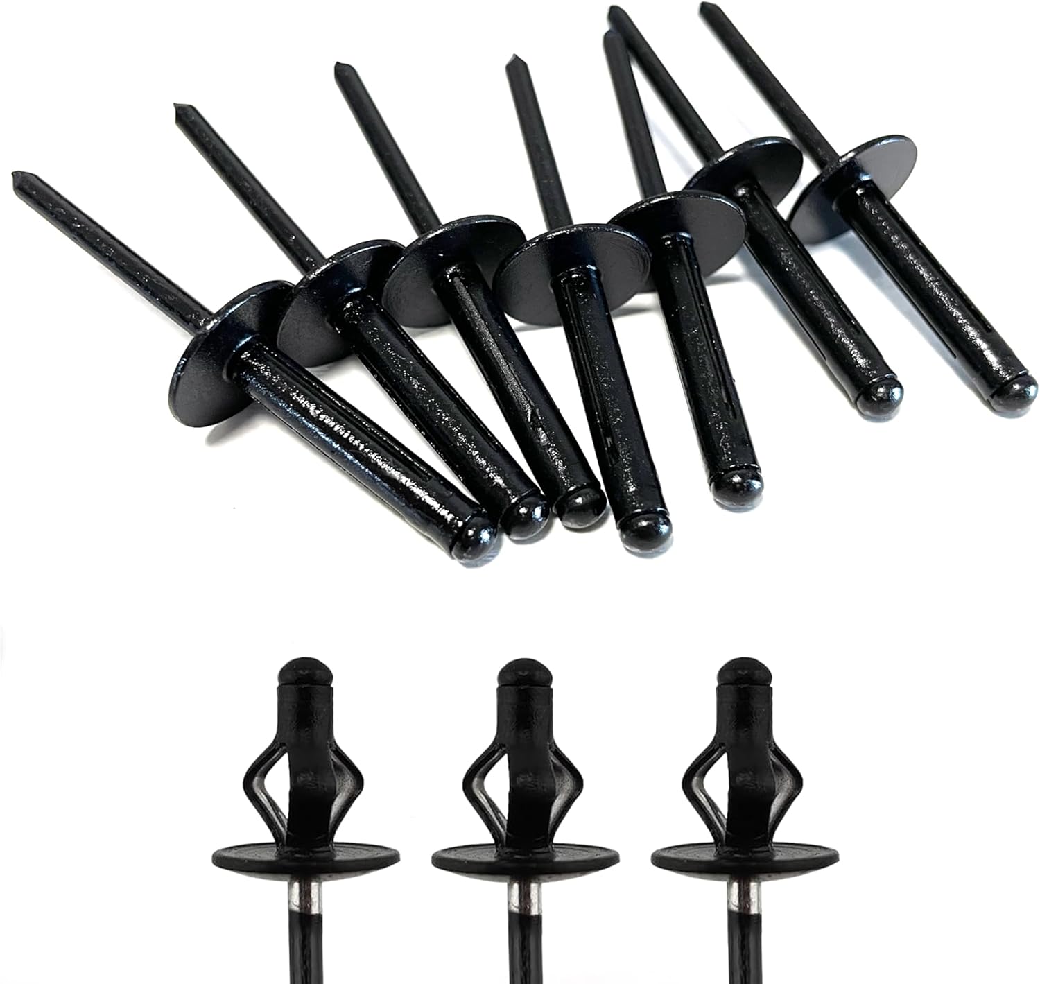 50pcs Tri-Fold Blind Rivets, 3/16" x 1" Exploding Pop Aluminum Rivets Assortment, Black Large Head