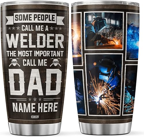 Vasos de café personalizados, fotos personalizadas y nombre soldador para papá, tazas de té para hombres, padre, papá, abuelo, vaso de acero