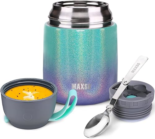 MAXSO Termo de Sopa para Alimentos Calientes y Fríos para Adultos y Niños, Contenedor de Almuerzo de Acero Aislado al Vacío de 17 oz Caja Bento