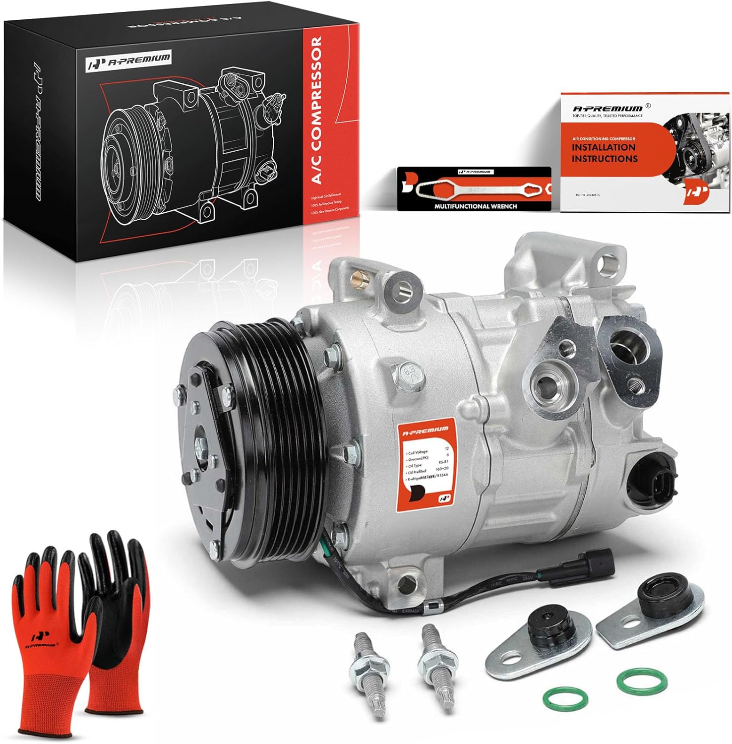 A-Premium Air Conditioner AC Compressor with Clutch Compatible with Ford Fusion 2014-2020 1.5L, Fusion 2013-2014 1.6L, with 7SEH17C Compressor, 6-Groove Pulley