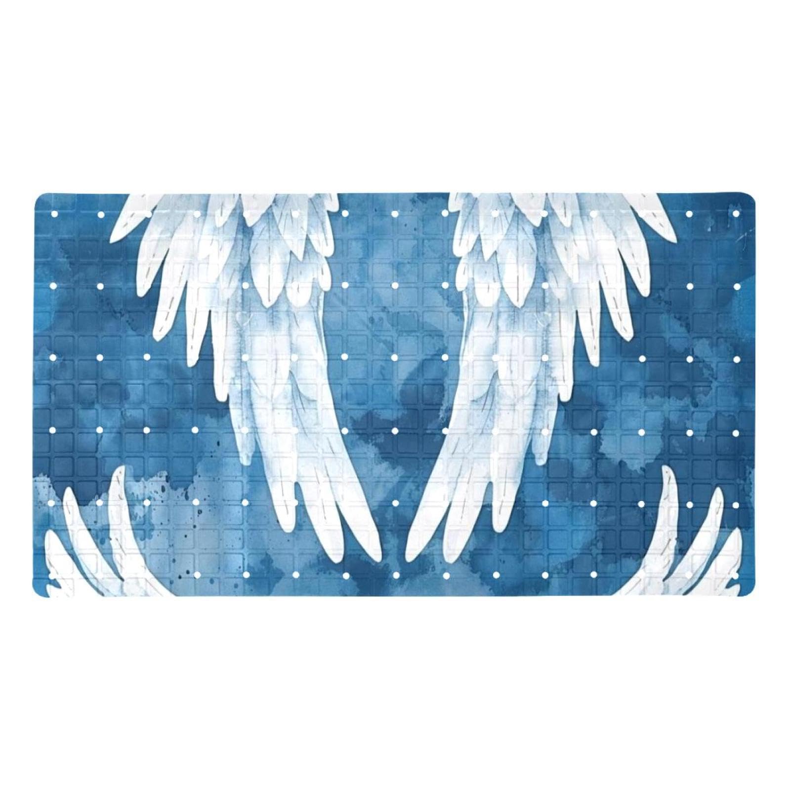 Tapis de bain antidérapant extra long en PVC imprimé Blue Angel Wings avec ventouses