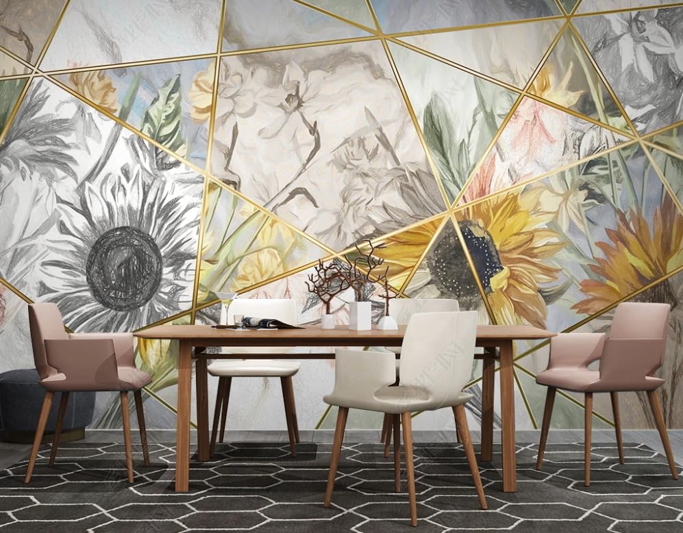 Papier peint intissé 3D géométrie tournesol 350x256 cm pour grand mur
