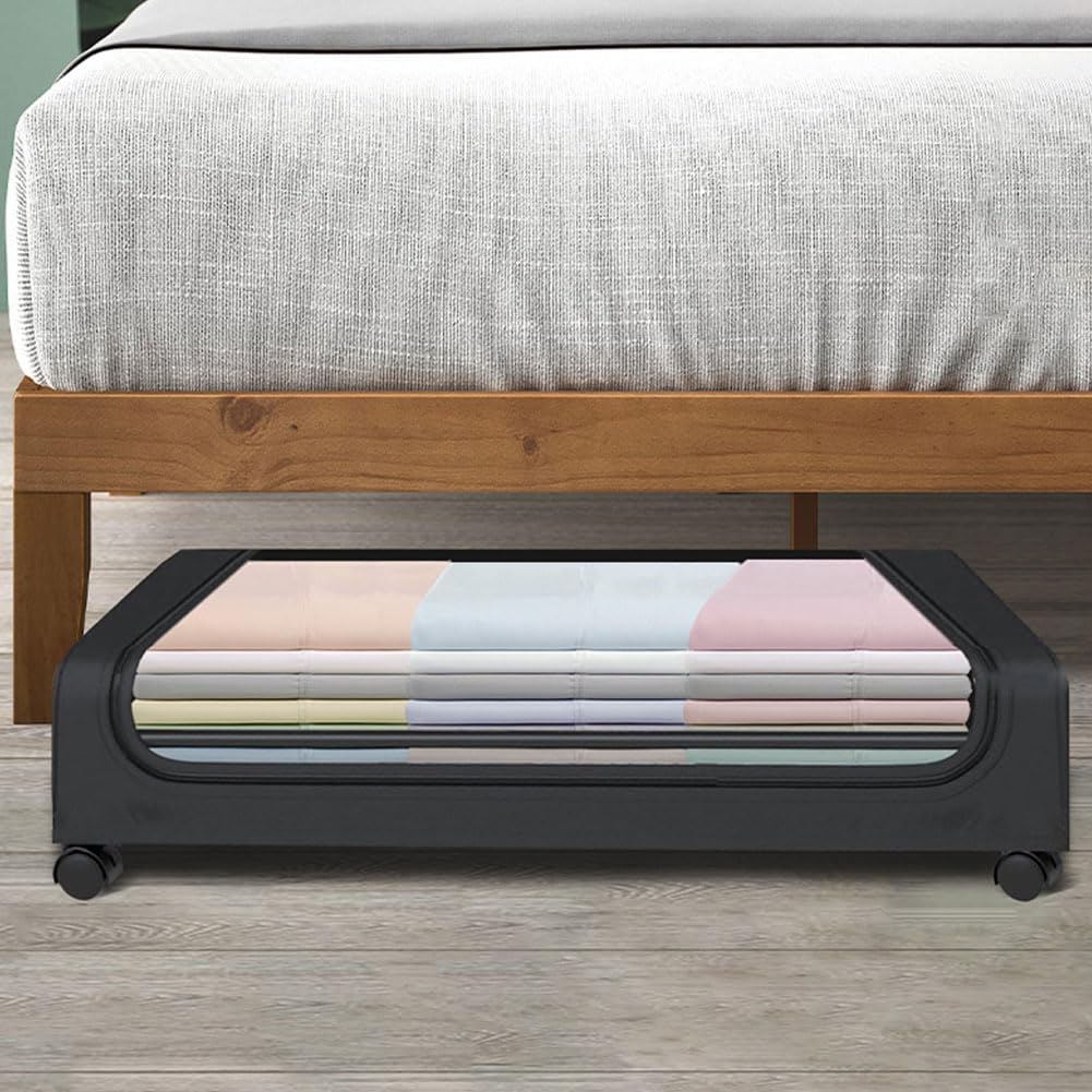 Under the Bed Storage Containers with Wheels, 2Pack Under Bed Shoe Storage, Bedroom Storage Organization with Handles, Under Bed Storage Bins Drawer For Clothes, Blankets And Shoes, Bedding