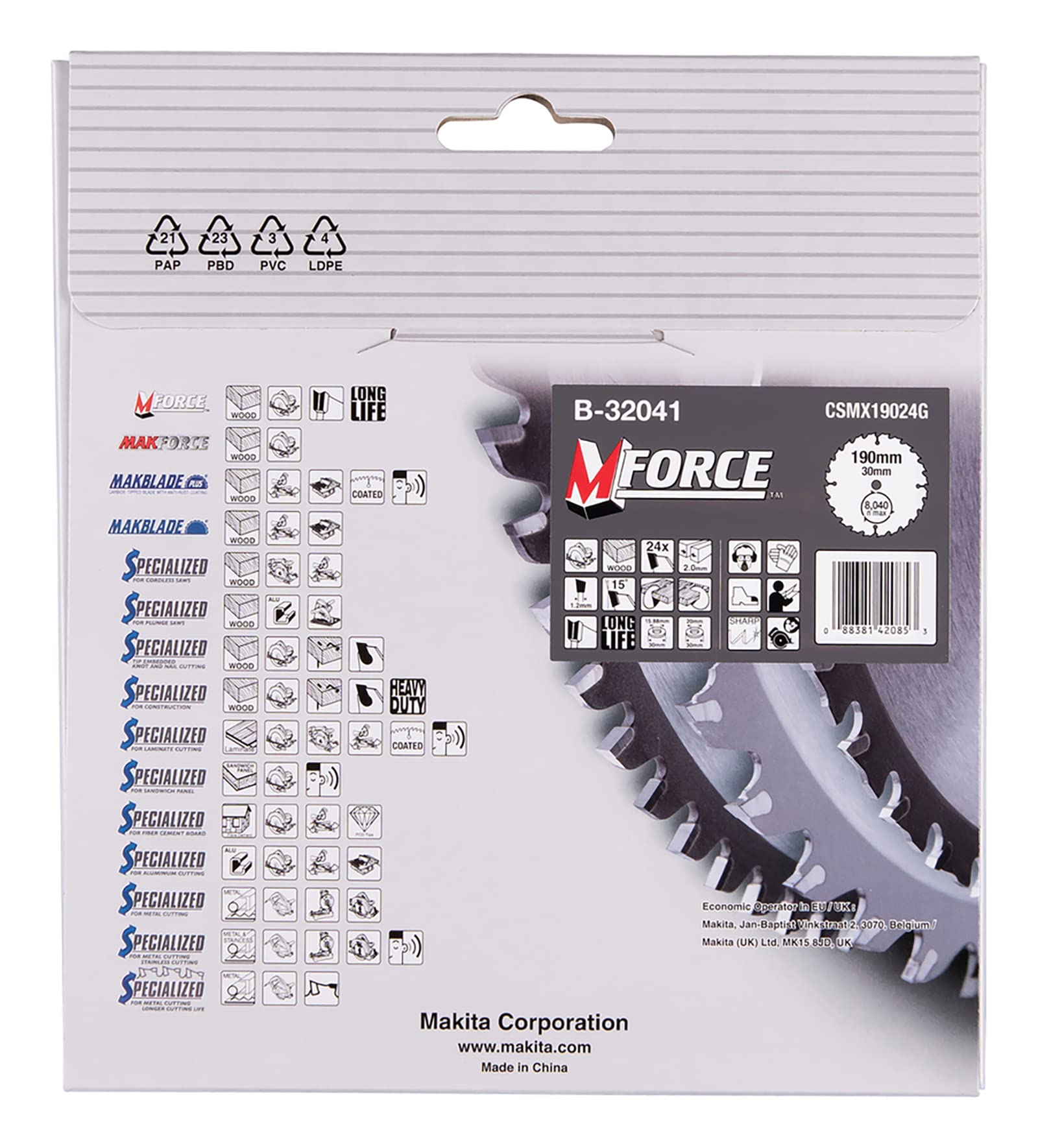 Piła tarczowa Makita B-32041 Makforce TCT 190x30mm 24T Drewno