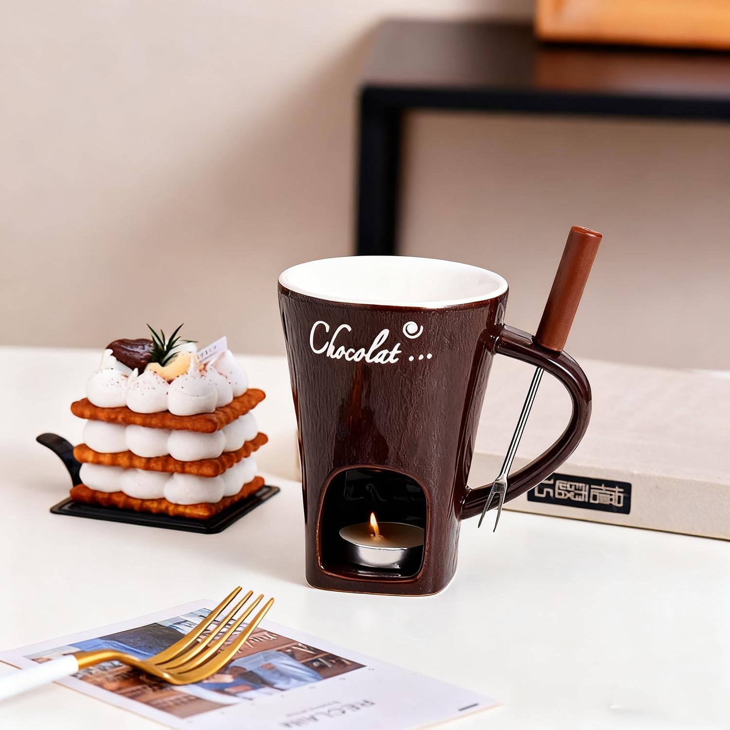 2026 New Chocolate Melting Cup, Ceramic Fondue Mug Set, Meltie Cup Handcrafted Fondue Cups, Chocolate Melting Cups Set With Forks - Ideal Gifts For Birthday, Wedding, Mini Simmer Mug (2PC-E)
