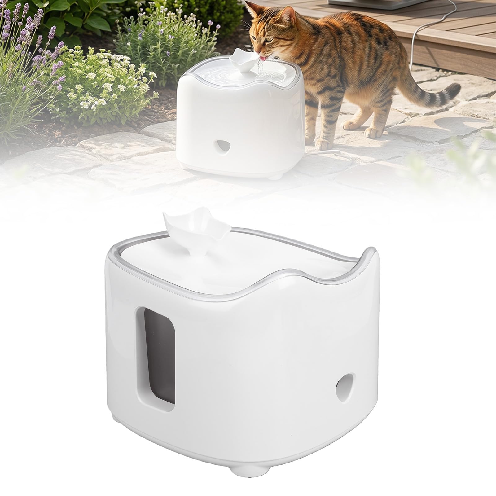 Fontana Solare per Gatti, Automatica, per Piccoli Animali all'aperto, 1,8 L |Con Efficiente Pannello in Silicio Monocristallino, Distributore di Acqua per Animali in Plastica Senza BPA,