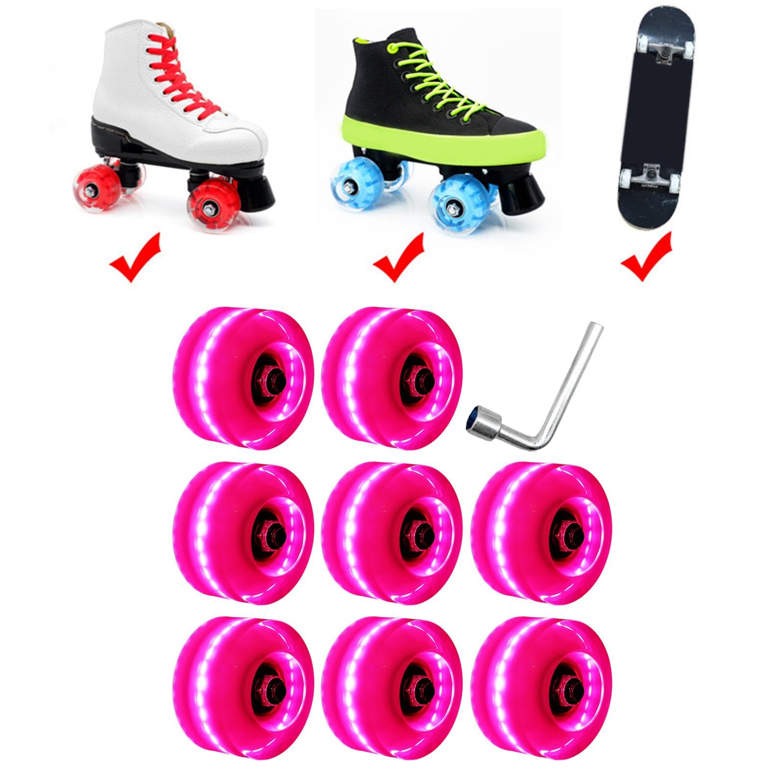 8 Pièces Roues de Skateboard Roues de Roller Roues Roulements Intégrés LED Remplacement Longboard PU Conviennent à Patinage sur Parc Cad