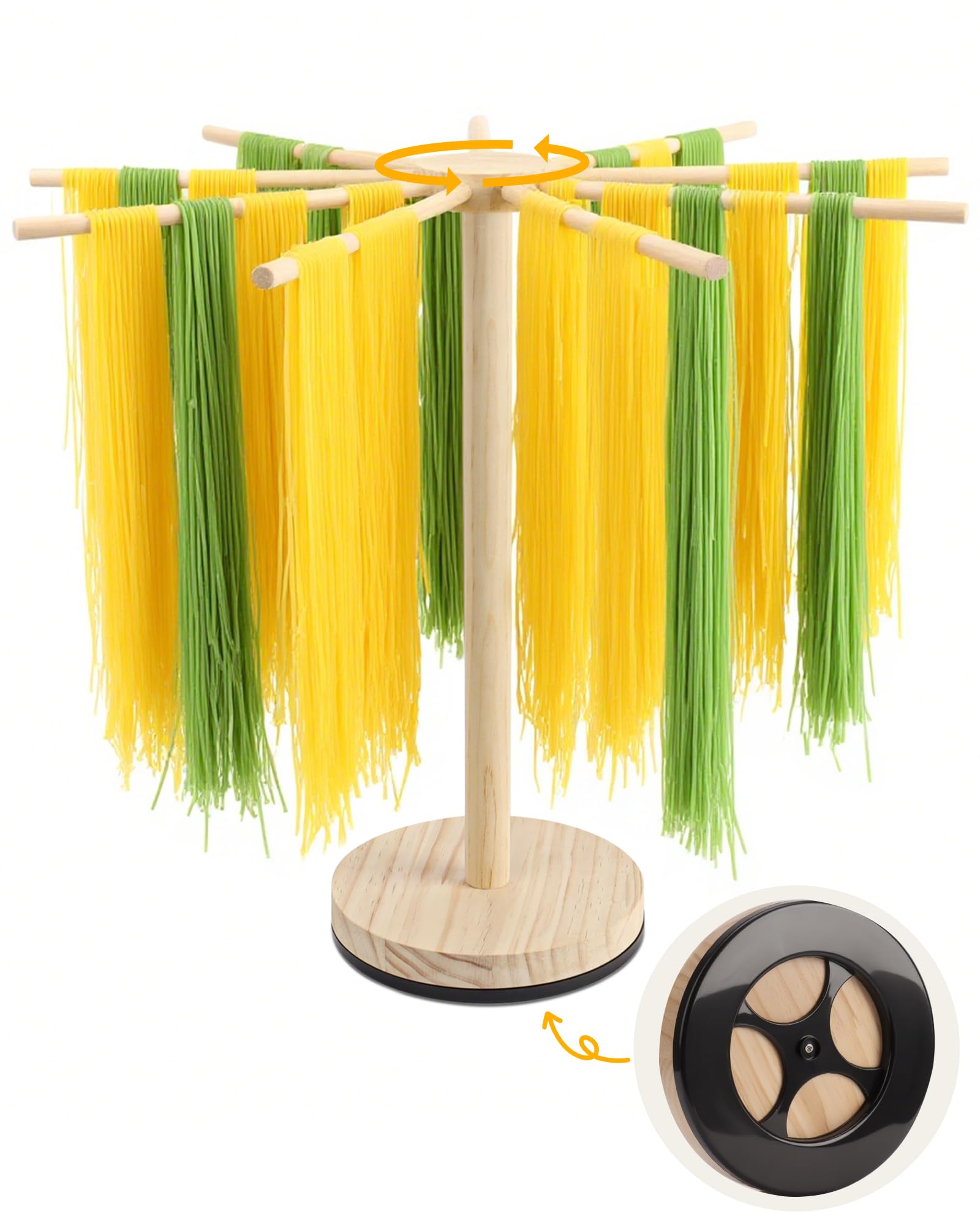Séchoir à pâtes, en bois, avec 9 bras amovibles et socle rotatif, pour macaronis, pâtes, serviettes