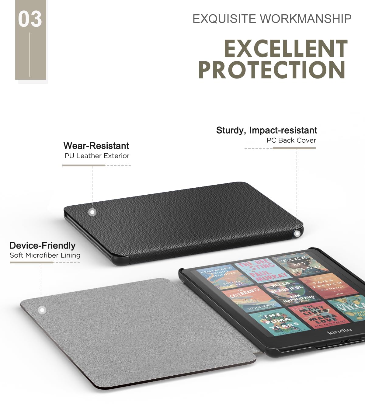 MoKo Case for All-new 7" Kindle Paperwhite 12th Generation 2024&Kindle Colorsoft Signature Edition 2024, Lightweight PU Protective Shell Cover with Auto Wake/Sleep for Kindle Paperwhite 2024, Black - Image 4