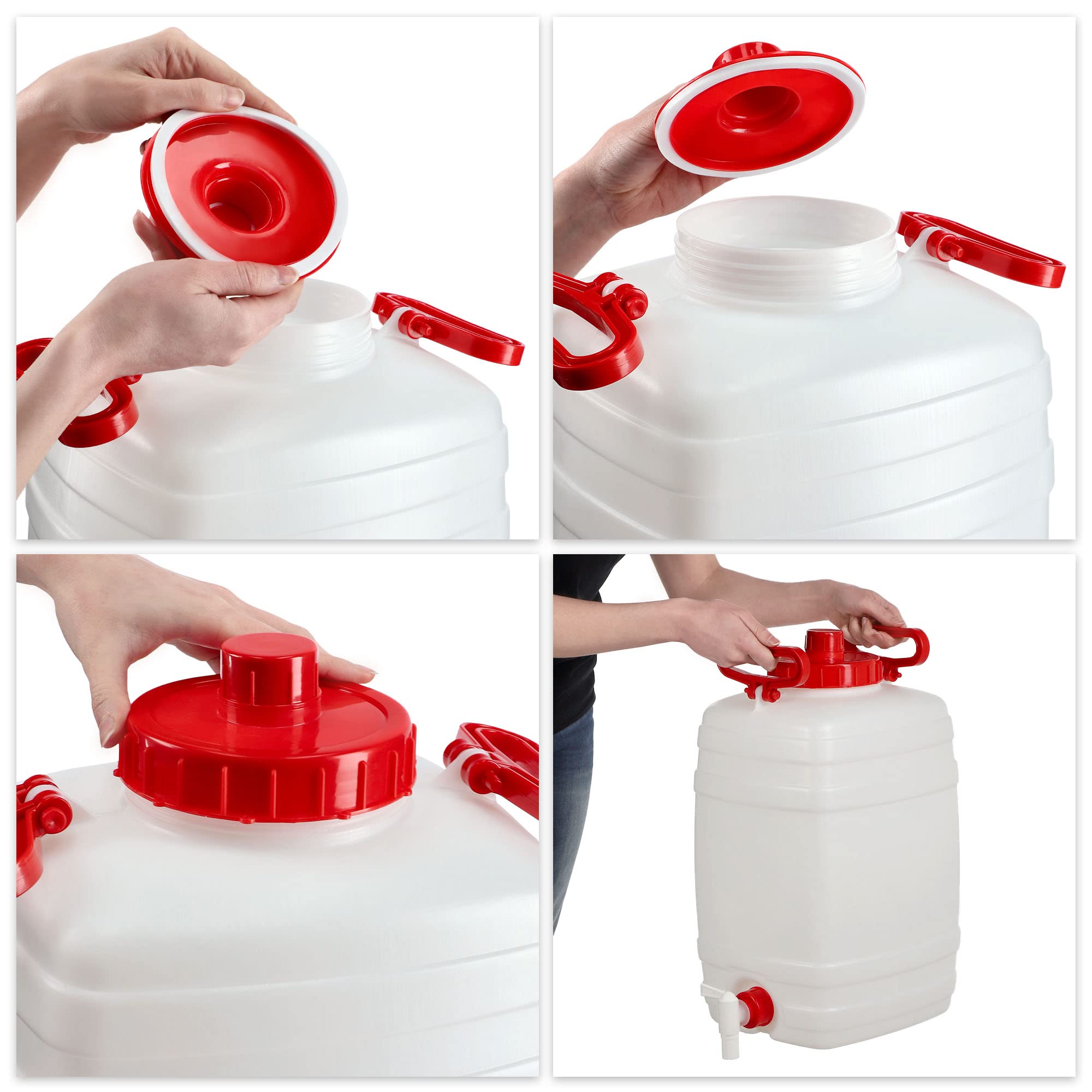 KADAX Bidón de agua, barril para bebidas de plástico, bidón de agua potable, depósito de agua con grifo, recipiente de agua, bidón para bebidas con junta de goma (25 L, blanco)