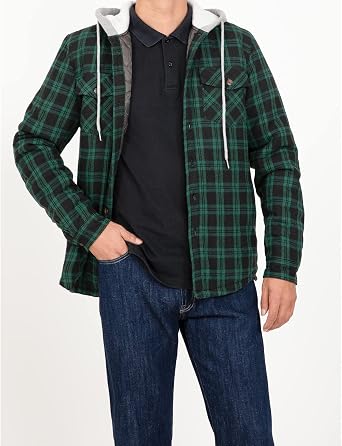 Plaid Flannel Shirt Jacket with Hood 