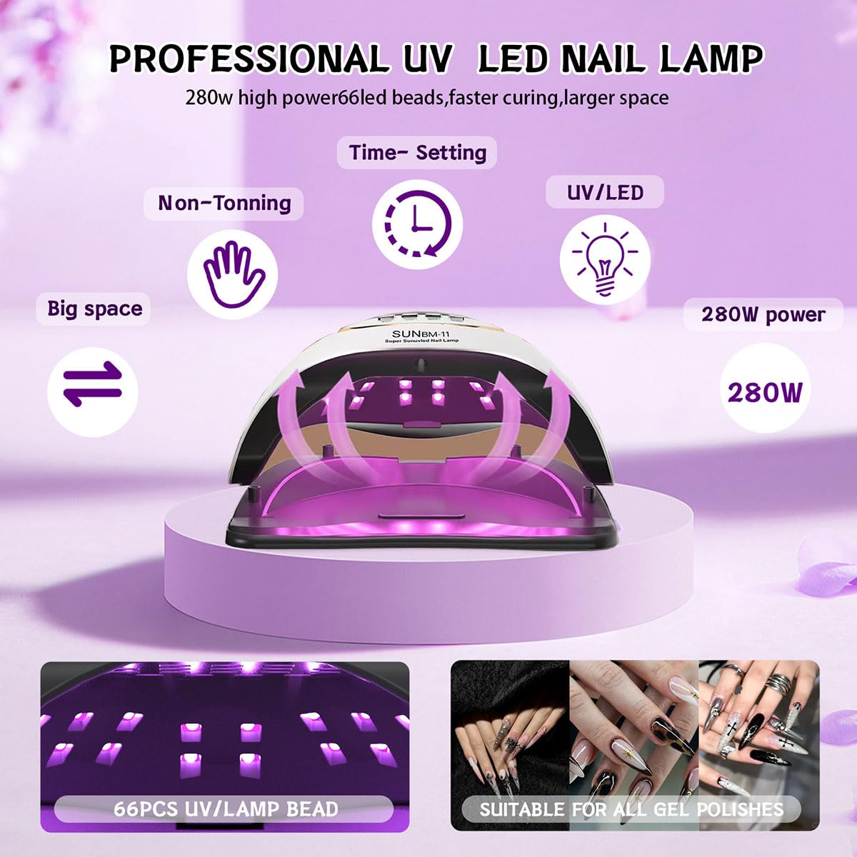 GRILLIN UV LED Nail Lamp, 280W Professional Nail Dryer, This Nail Lamp is Equipped With Automatic Sensor and LCD Display - Image 3