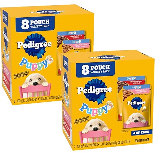 Pedigree Puppy Soft Wet Dog Food Variety Pack, 3.5 oz. Pouches, 8 Count (Pack of 2)