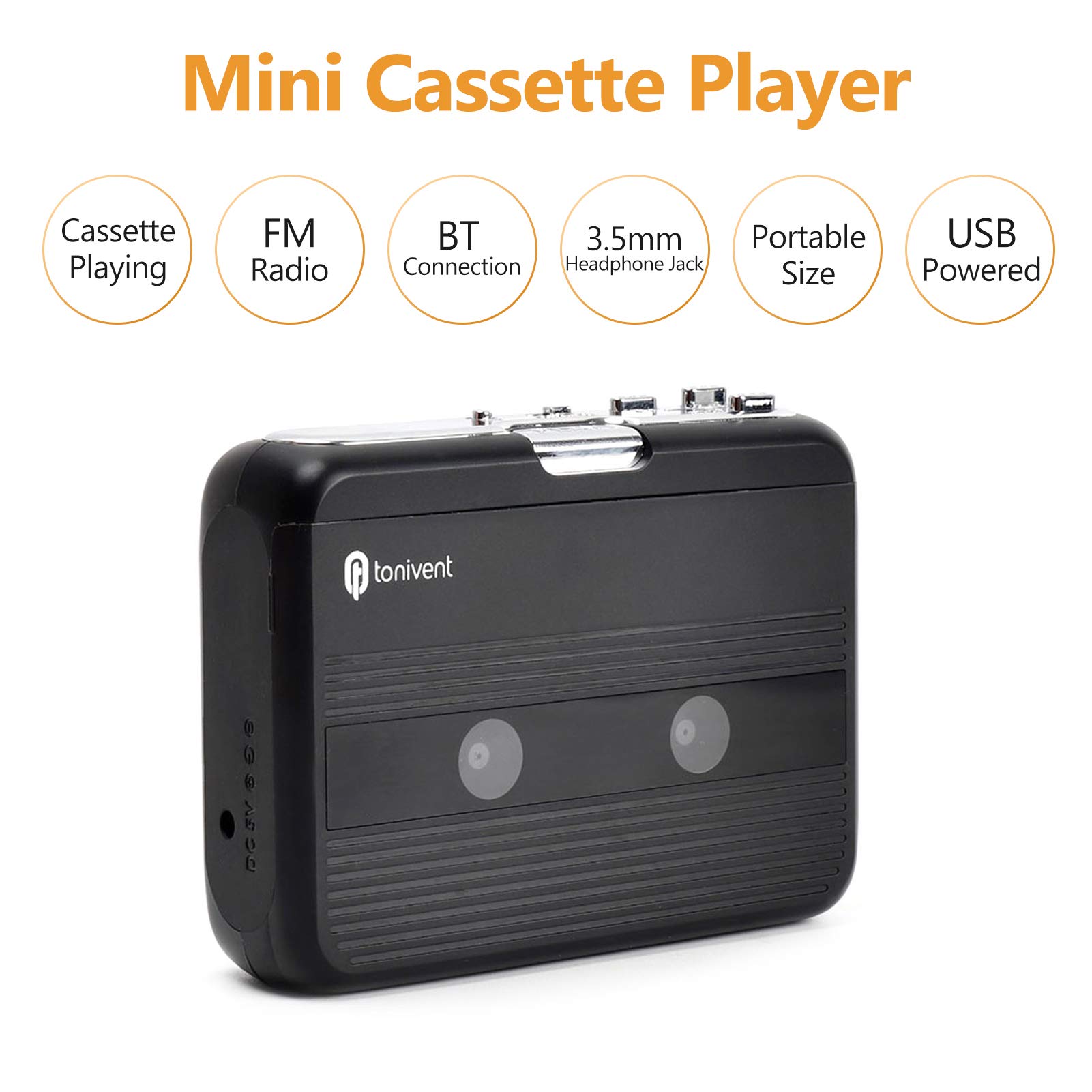 Mini Odtwarzacz Kasetowy, Radio FM z Bluetoothem 2 w 1, Przenośny Odtwarzacz Kasetowy, Akumulatorowy Magnetofon Zasilany Kablem USB, Odtwarzacz Kasetowy