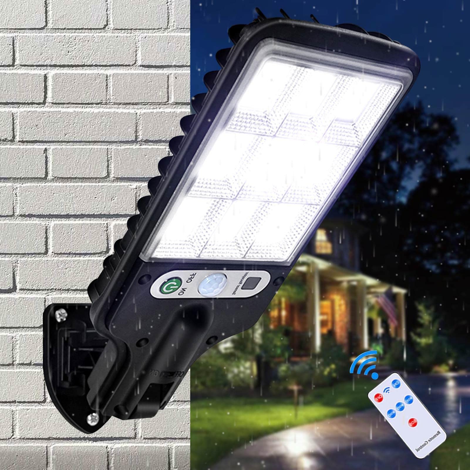 Solar Security Light, Solar Floodlight Outdoor Motion Sensor, Outdoor Garden Fence Light with Remote IP65 Waterproof Wall Lights 3 Mode 180° Lighting Angle Lights for Yard Garage Pathway