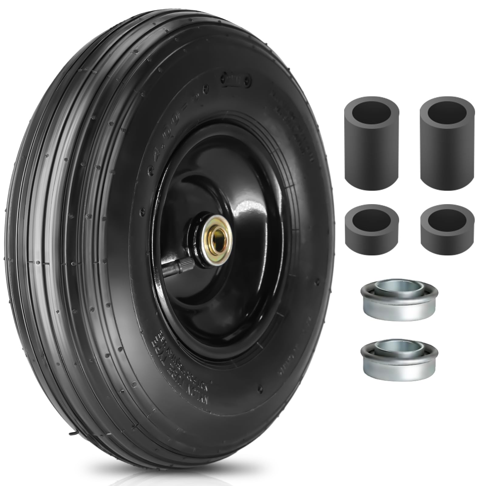 13×4.00-6� Pneumatic Tire and Wheel Compatible with Gorilla cart,5/8" and 3/4" Bearings Centered Hub for Garden Carts Trolley Dolly