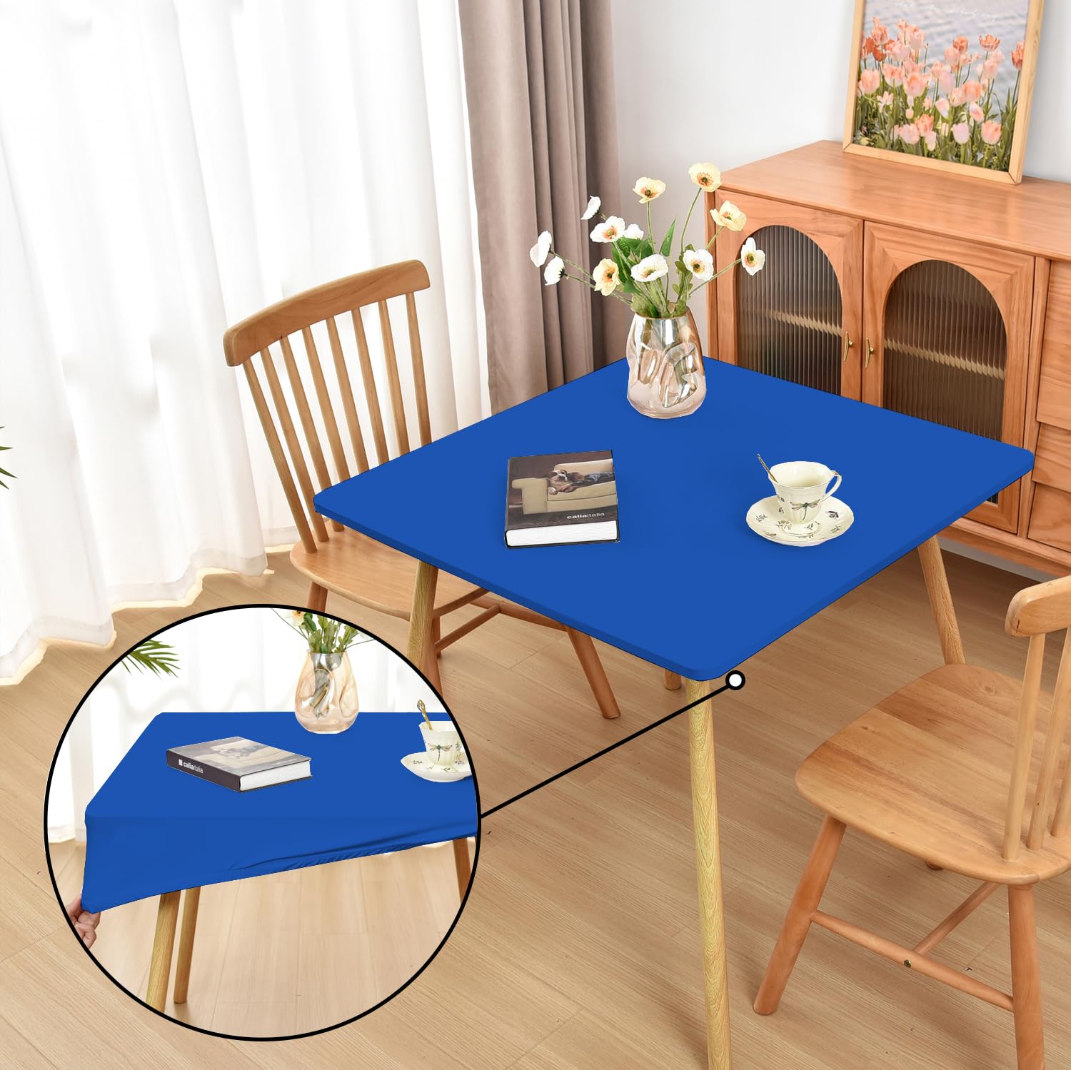 Amonsa Royal Blue Fitted Tablecloth with Elastic for 34x34 inch Square Folding Tables Washable Stretchy Spandex Card Table Covers Cloth Fabric Table Cloths Not Vinyl