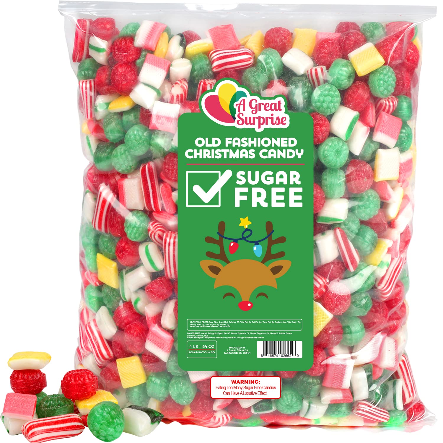 SUGAR FREE Christmas Candy - Old Fashioned Hard Candies - Xmas Hard Candy - Bulk Candy - 3 LB - Holiday Hard Candy Mix