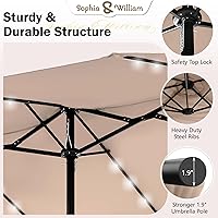 Vista 4 de Sophia & William Sombrilla de patio extragrande de 15 pies con luces solares, sombrilla rectangular para exteriores con base incluida, sombrilla