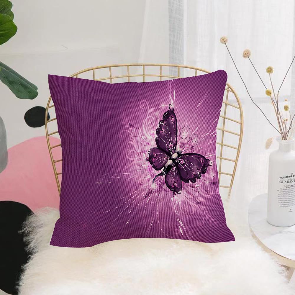 Hyosxw Purple Butterfly Decorated With Shiny Patter - A8 Cushion Cover,Throw Pillow Case Home Decorative For Living Room Bedroom Sofa Chair 18X18 Inch,Purple Butterfly Decorated With Shiny Patterns And Water Droplets On Purple Bac,Pillowcase 45X45cm