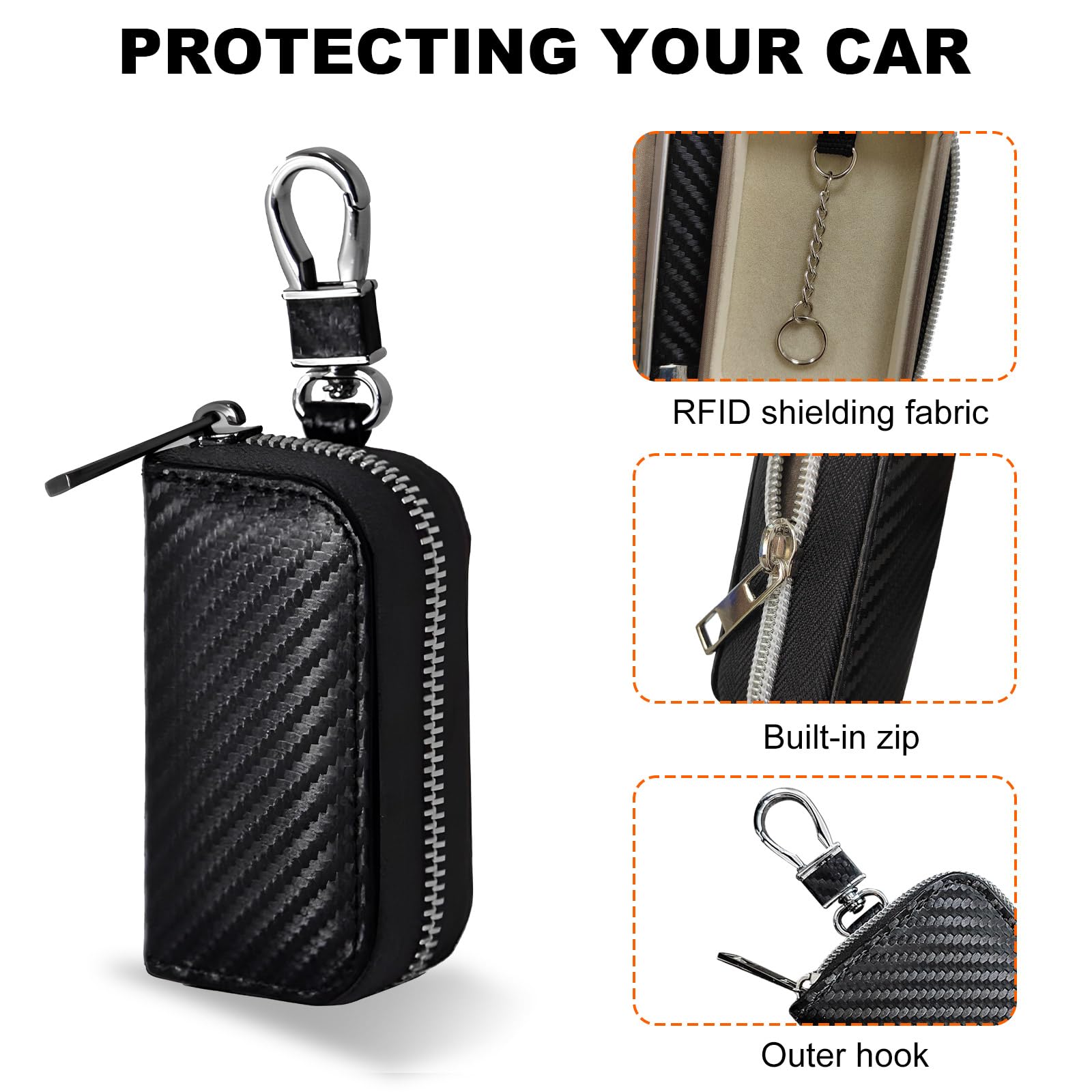 Faraday Bag for Car Keys, Anti-Theft Faraday Carbon Fiber Key Fob Holder Storage with Zip, Portable Signal Blocking Auto Key Protector Zipper Pouch, Car Accessories