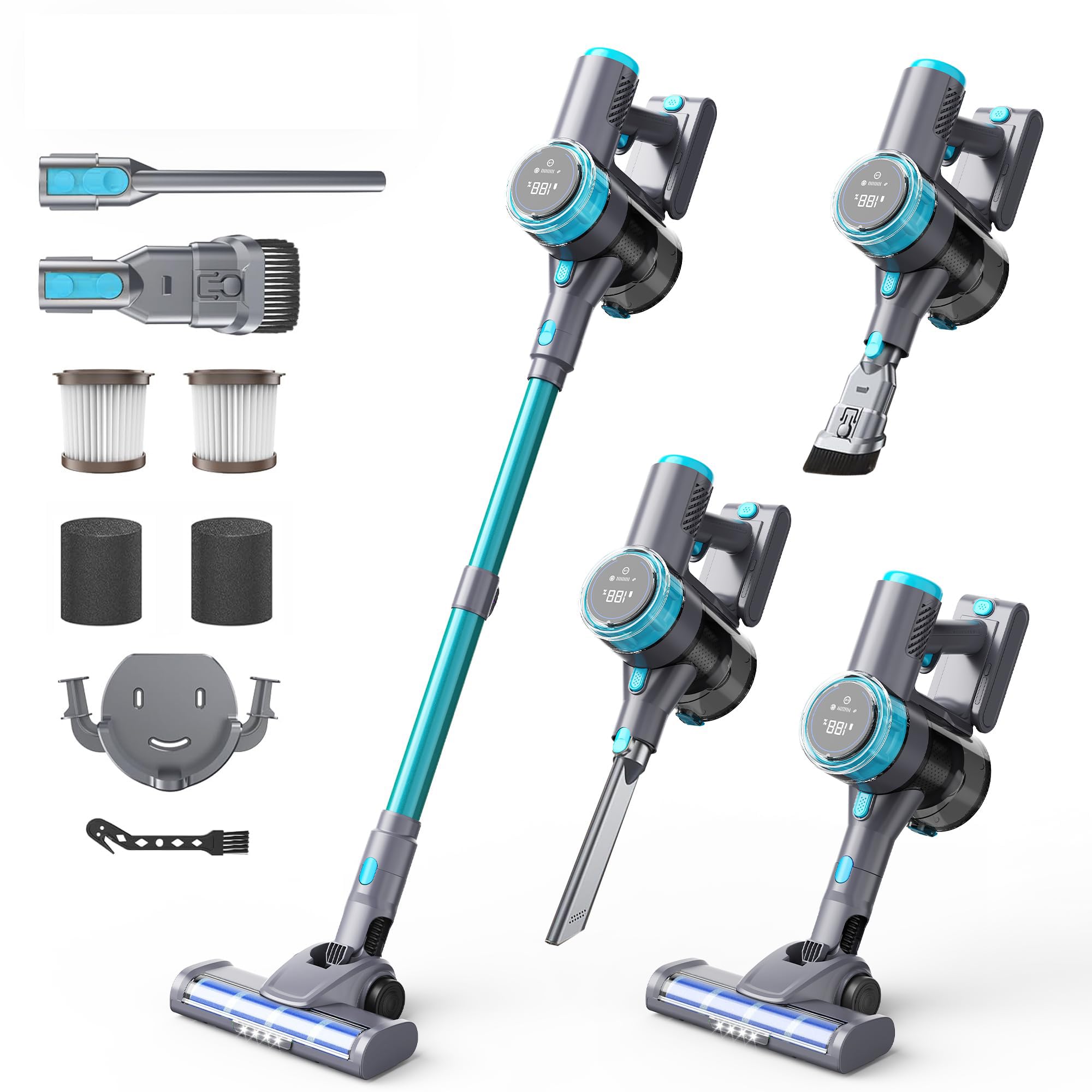 Zerinax Cordless Vacuum Cleaner, 450W 45KPa Powerful Suction Stick Vacuum, Up to 50-Min Runtime, Self-Standing Pet Hair Cleaner for Home, Hard Floor & Carpet with Anti-Tangle Brush, Brushless Motor