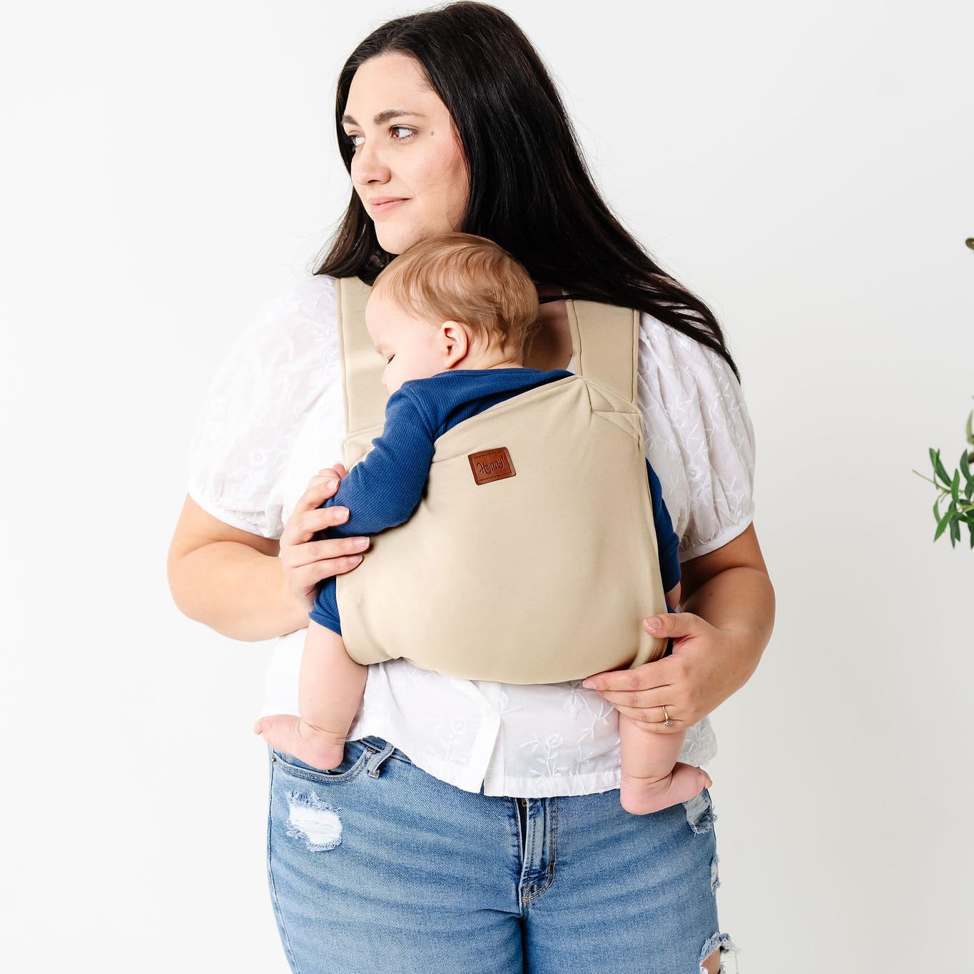 Happy! Haven Baby Carrier – Organic Cotton Blend, 7-35 lbs, Newborn to Toddler – Stretchy Ergonomic Cross-Back Soft Structured Carrier, Adjustable Fit