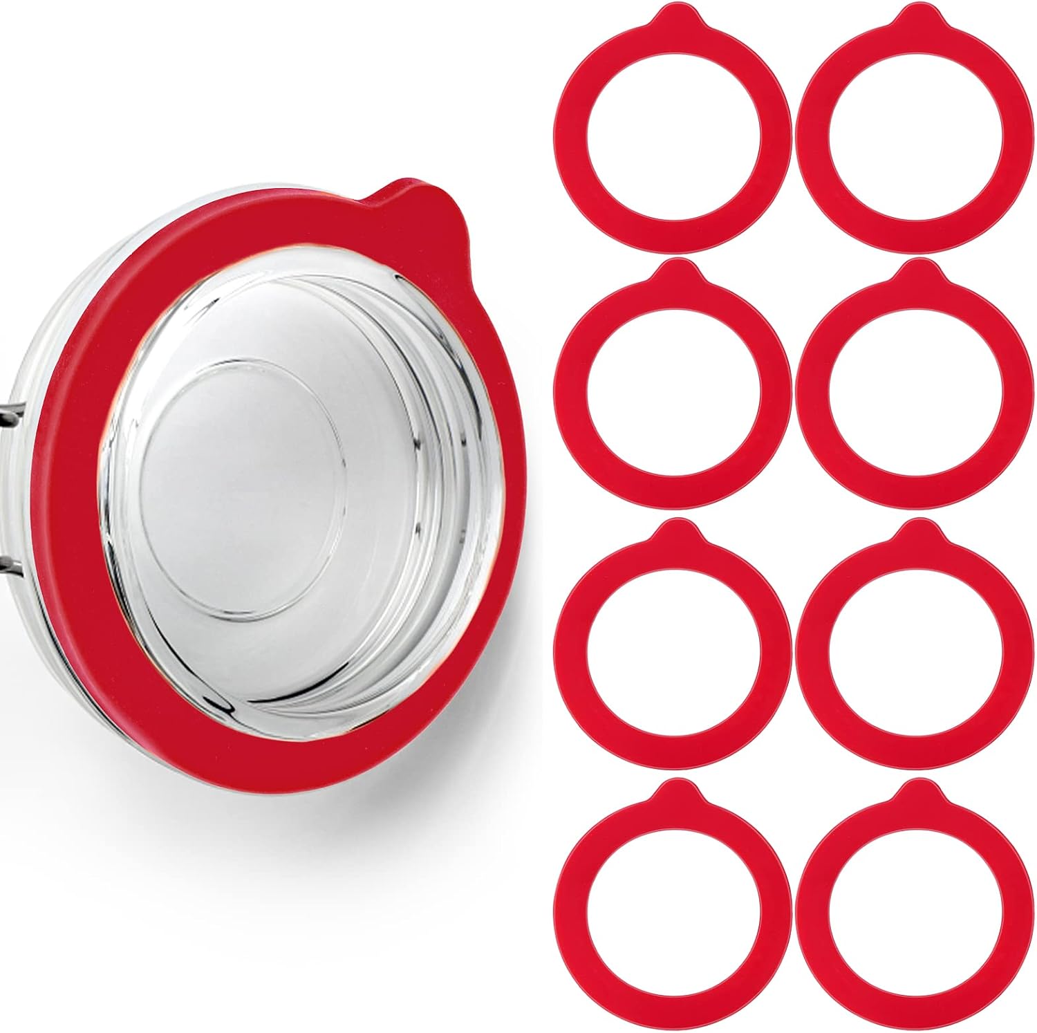 Aster 8 Pcs Replacement Silicone Jar Gaskets, Airtight Silicone Jar Rubbers Seals Rings for Mason Canning Jars Mouth Canning, 3.75 Inch (Red)