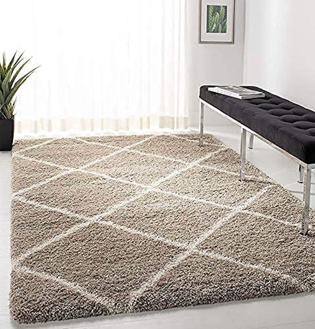 Shree Mahaluxmi Finishing Designed Home Anti-Skid Modern Plain Shaggy Polyester Carpet for Living Room, Hall, Kitchen, Offices, Cabin (Beige Ivory -4, 3 x 5 feet)
