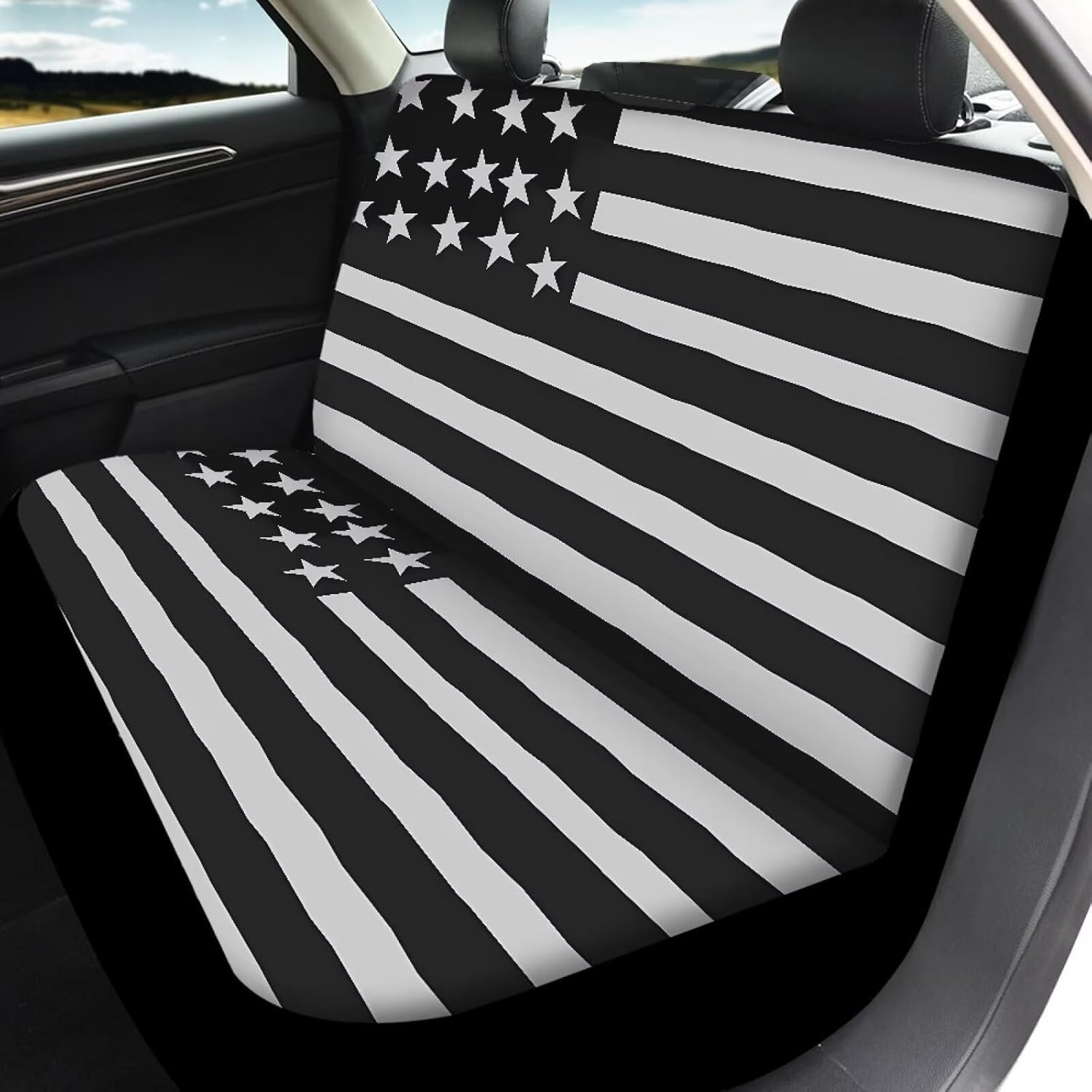 SEANATIVE Black American Flag Car Seat Covers Stain Resistant Split Bench Seat Covers for Cars, Auto Interior Cover Seat Protectors, Easy to Install