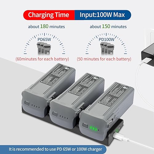 Miniatura 3 de Hanatora Hub de cargador bidireccional para batería DJI Air 3,Almacenamiento de carga de tres baterías en secuencia,Accesorios de dron de carga