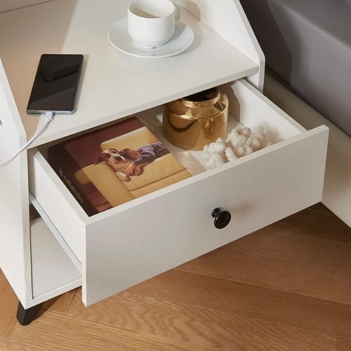 Miniatura 5 de Mesita de noche blanca con estación de carga, mesita de noche de 17.8 pulgadas de ancho x 15.7 pulgadas de profundidad x 24 pulgadas de alto, para