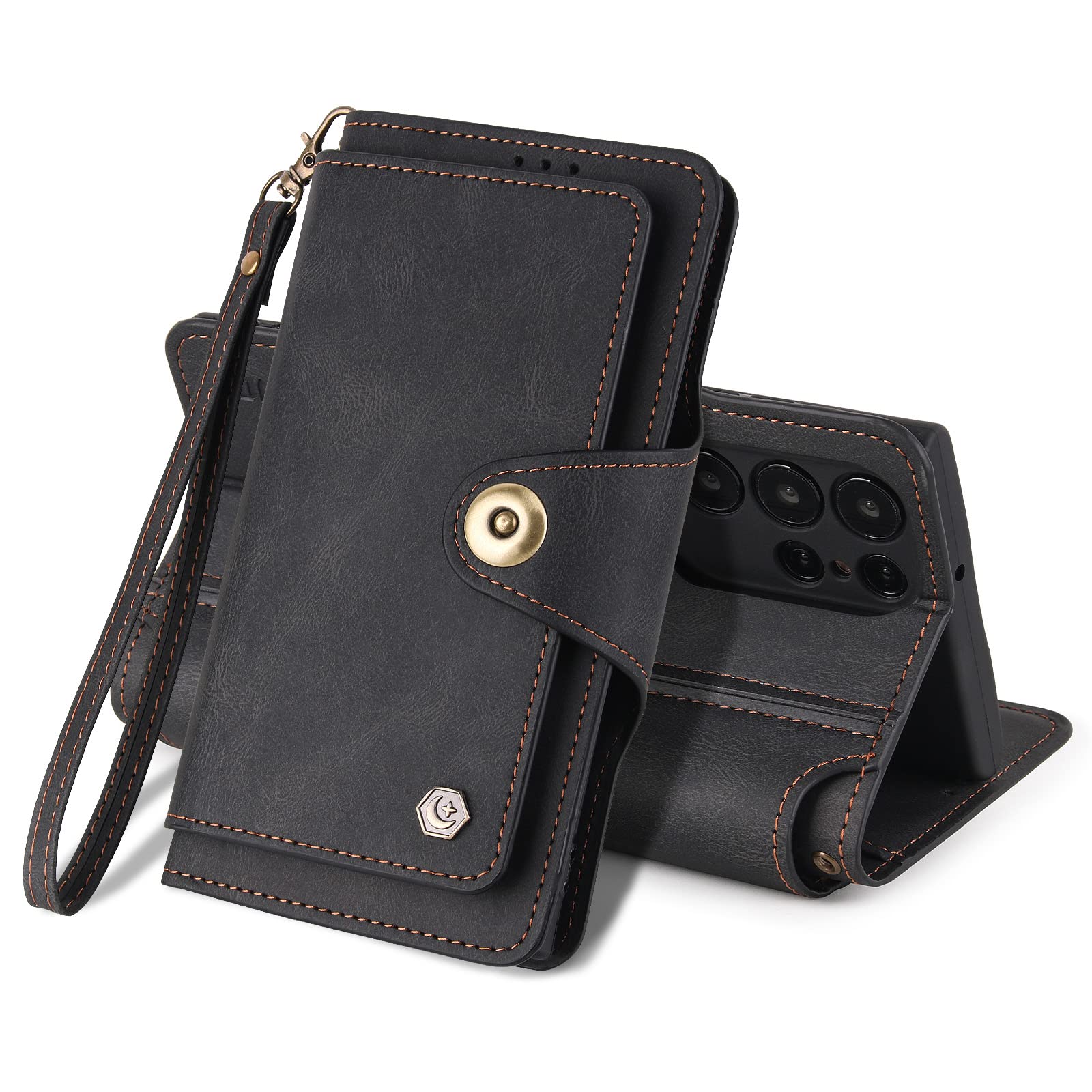 SWP Pouch for Galaxy S22 Ultra, Clutch Wallet Case with Wrist Strap [9 Card Slots] [Stand Feature] Money Pocket Shockproof Case Compatible with Samsung Galaxy S22 Ultra (Black)