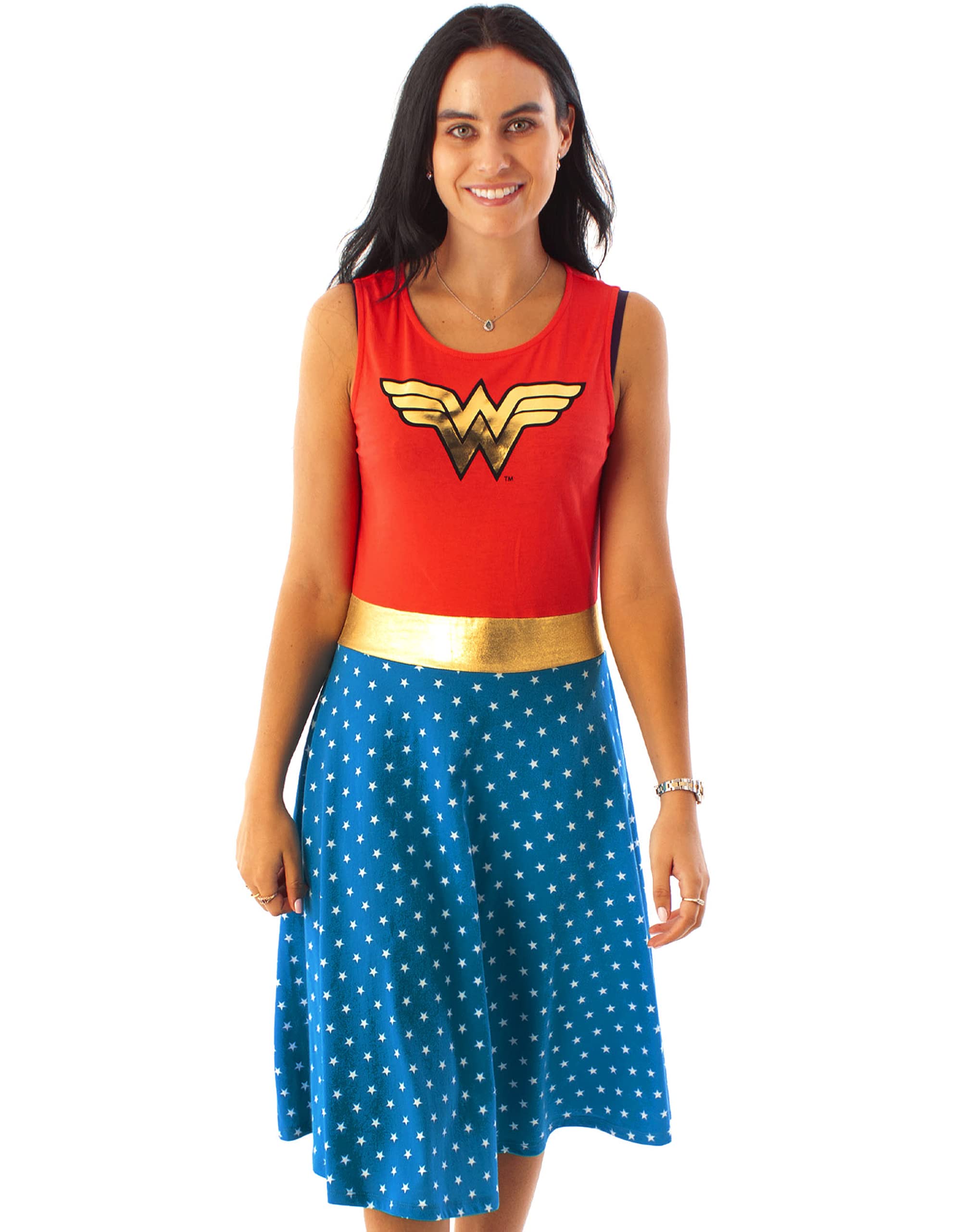 DC Comics Wonder Woman Dress for Women Cosplay Dress Red OR Blue Options | Ladies Fancy Dress Party Outfit Gifts M