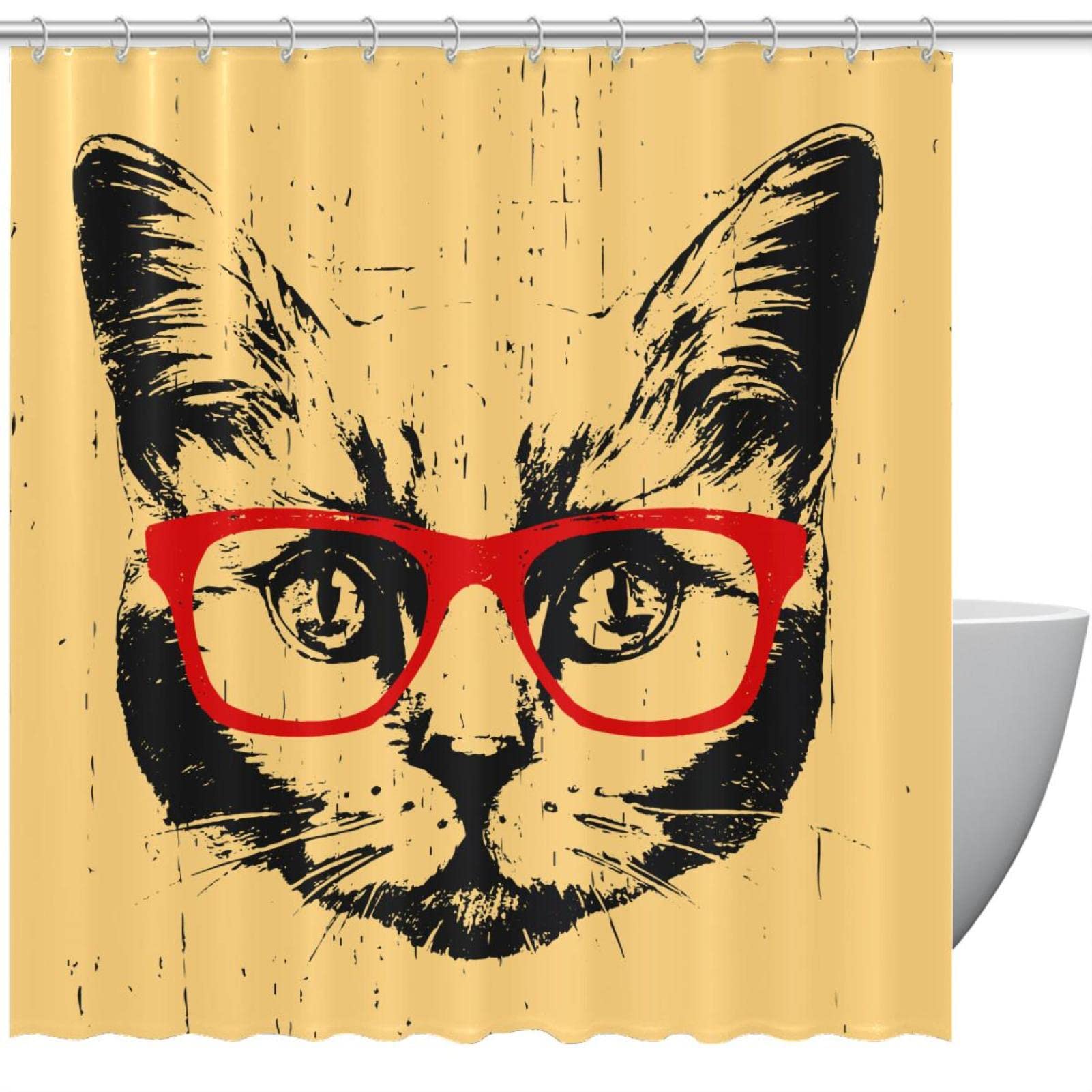 Rideau de douche chat original anti-odeur pour baignoire avec 12 anneaux