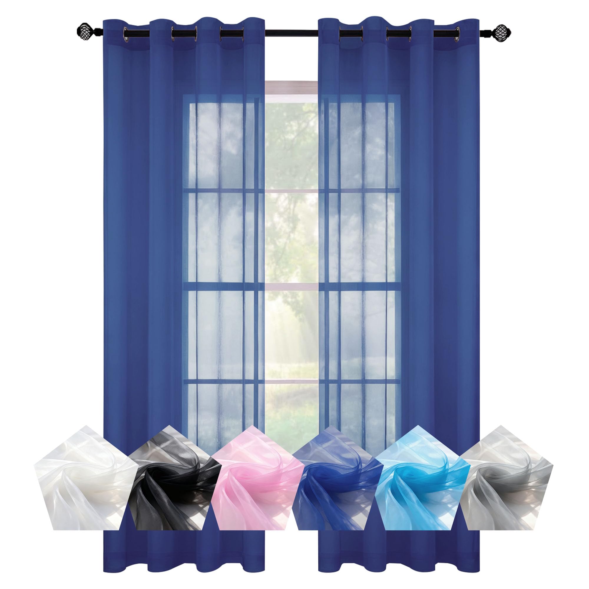 Rideau voilage haut de gamme bleu foncé 220 x 320 cm décoration de maison chic