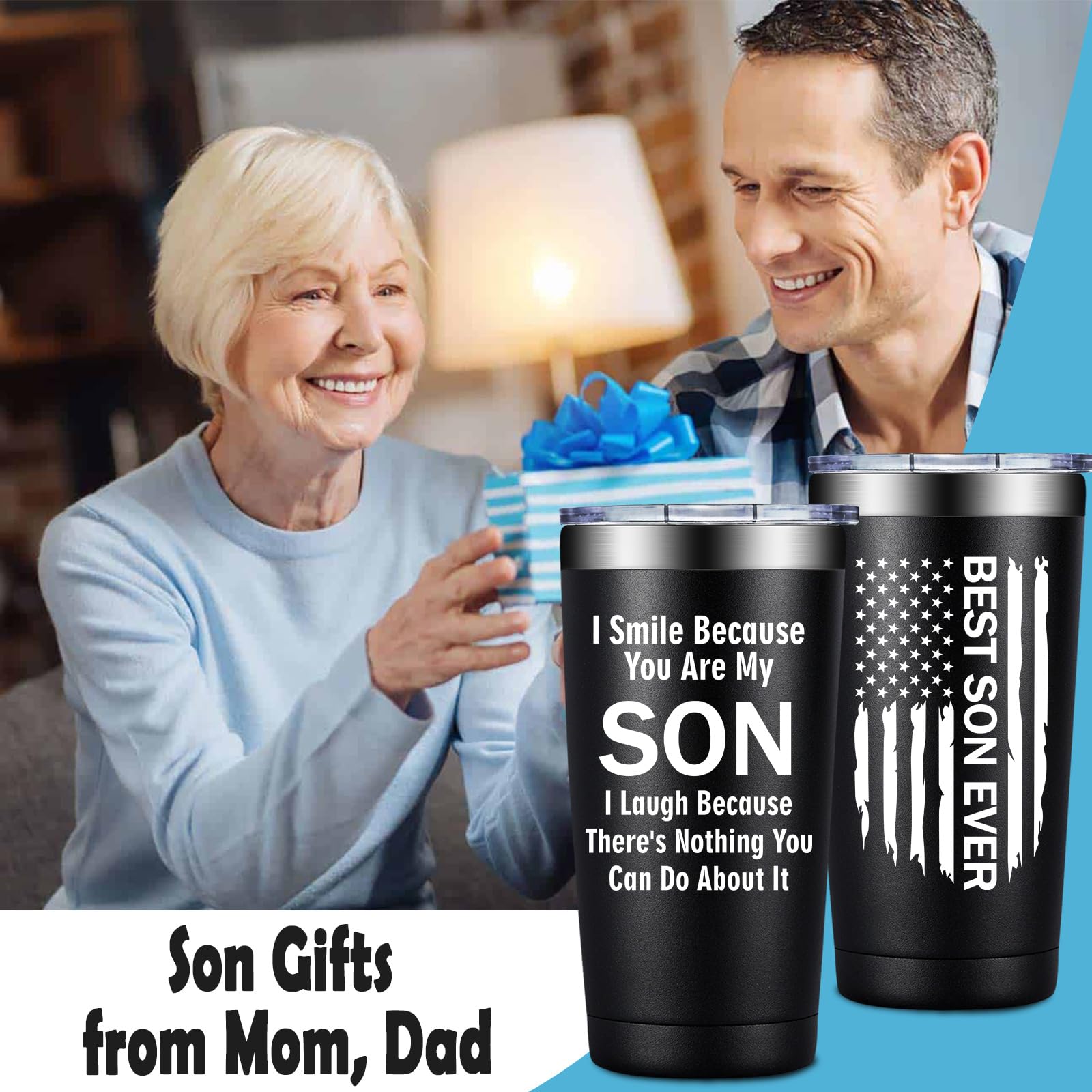 Grifarny Gifts for Son - Son Gifts from Mom, Dad - Christmas, Fathers Day, Birthday Gifts for Adult Sons - I Smile Because You are My Son Tumbler Cup 20 oz
