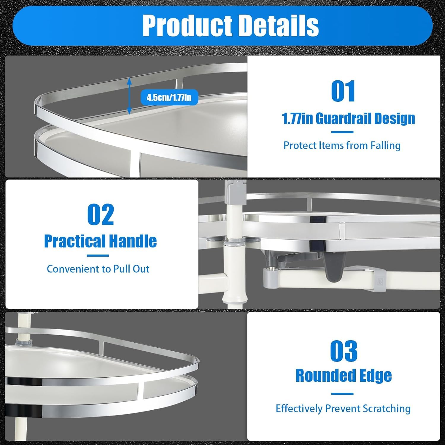 Organiseur d'angle coulissant à 2 niveaux pour espace de 900 à 1000 mm, carrousel extractible pour un rangement efficace de la cuisine