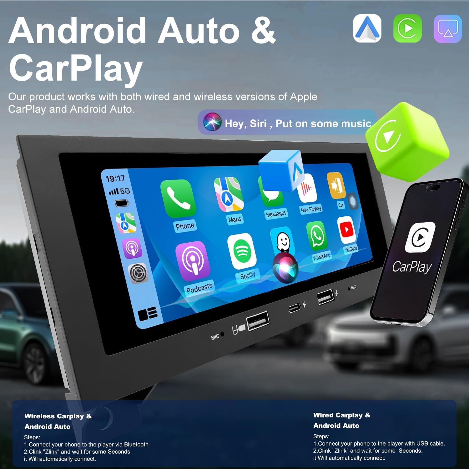 Car Radio for Dodge Ram 1500/2500/3500 1994–2002, Jeep Wrangler 1997-2002, Grand Cherokee 1993-1998, Dakota 1987-2000, Caravan 1984-2000, 6.86" Touchscreen Stereo Carplay Android Auto GPS FM BT Camera