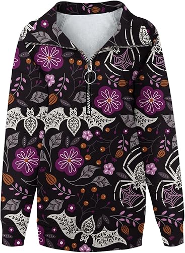 Miniatura 4 de Sudadera de calabaza de Halloween para mujer Sudaderas con cremallera Manga larga Esconder Jersey informal