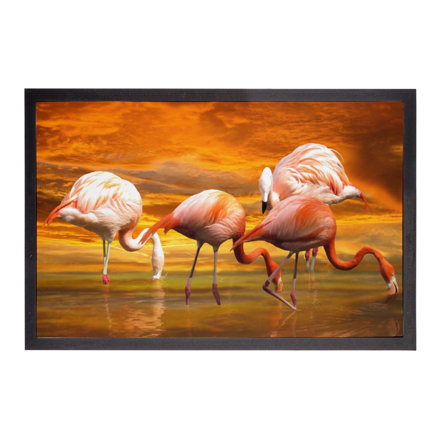 Paillasson Flamants Roses Pêche Coucher de Soleil 60x40cm pour entrée