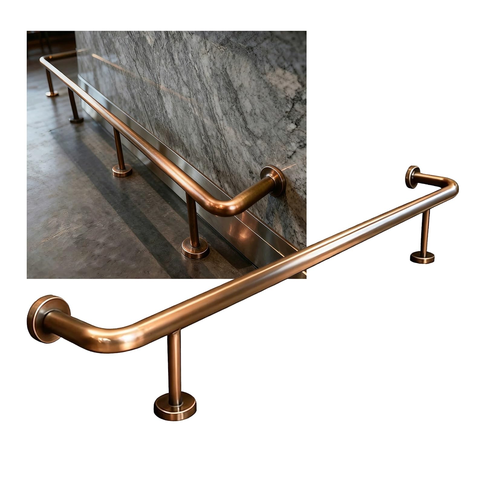 Ensemble Complet De Repose-pieds En Cuivre Vintage Poli, Rail De Repose-pieds Robuste En Acier Inoxydable Pour Bar, Cuisine, Restaurant, Intérieur Et Extérieur