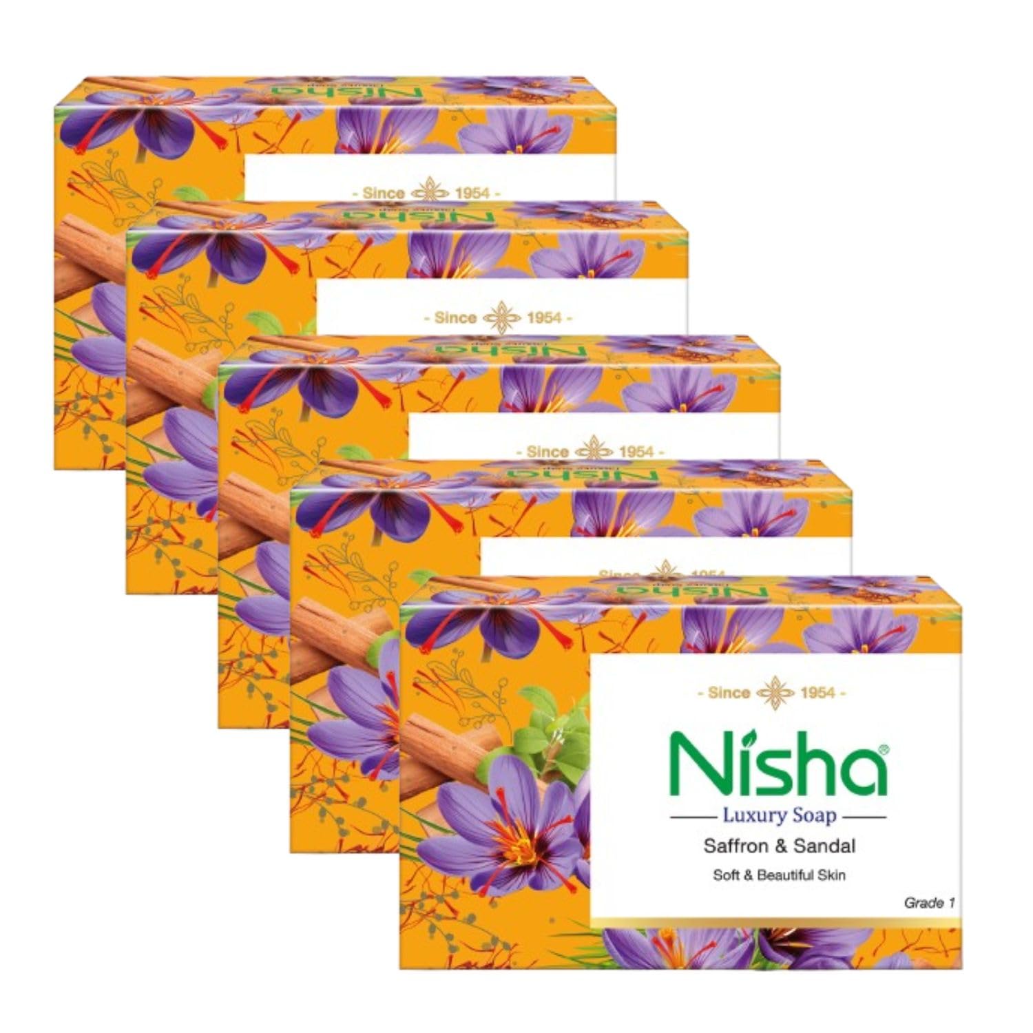Nisha Luxury Soap Bar Saffron Soap for Soft and Beautiful Skin, Bath Soap Combo Pack of 5 (100g)-image-1