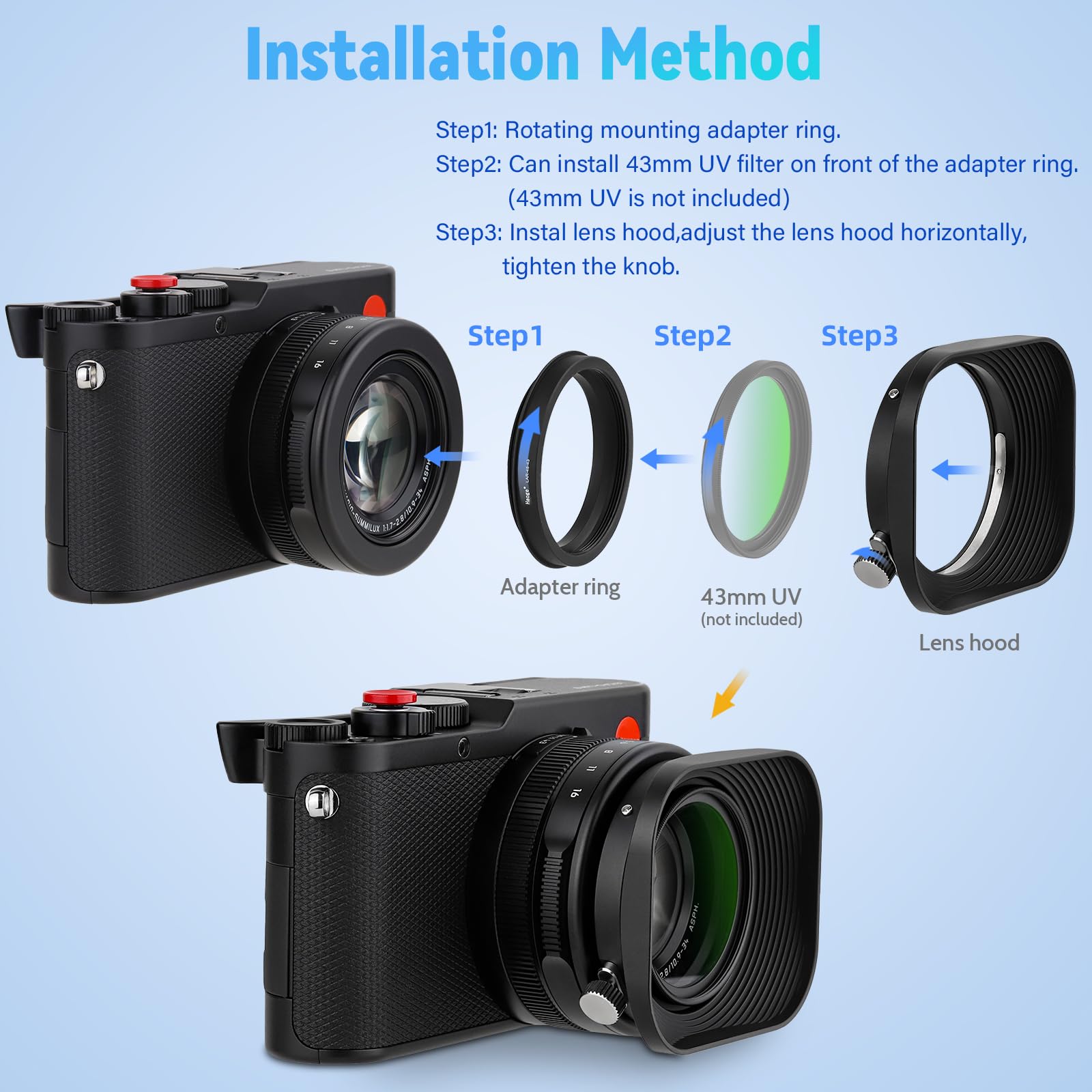 Amazon | Haoge 43mm スクエアメタルレンズフードシェード Leica D-Lux