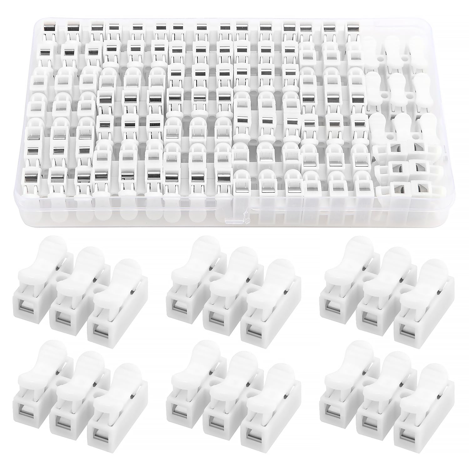 40 PCS Spring Connector, CH3 Quick Connector, 3P No Welding Cable Clamp Terminal Block, NO Screw Terminal for LED Strip Light Wire Connecting