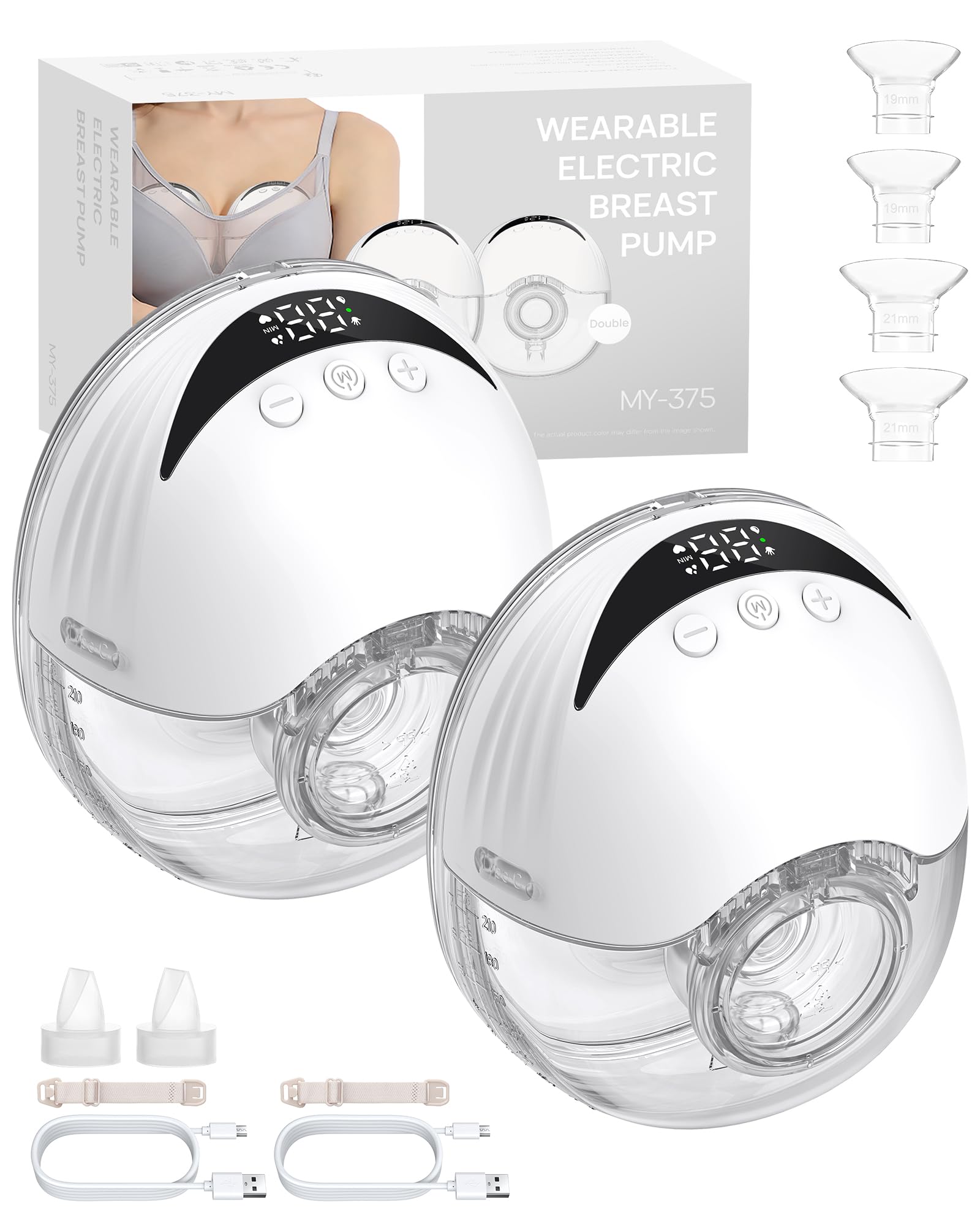 eSynic 2PACK Hand Free Wearable Breast Pump 210ML Electrical Breast Pump 4 Modes&12 Levels Wireless Breastfeeding Pump with 24/21/19mm Flange Leak-Proof LED Display BPA Free Portable Breast Milk Pump