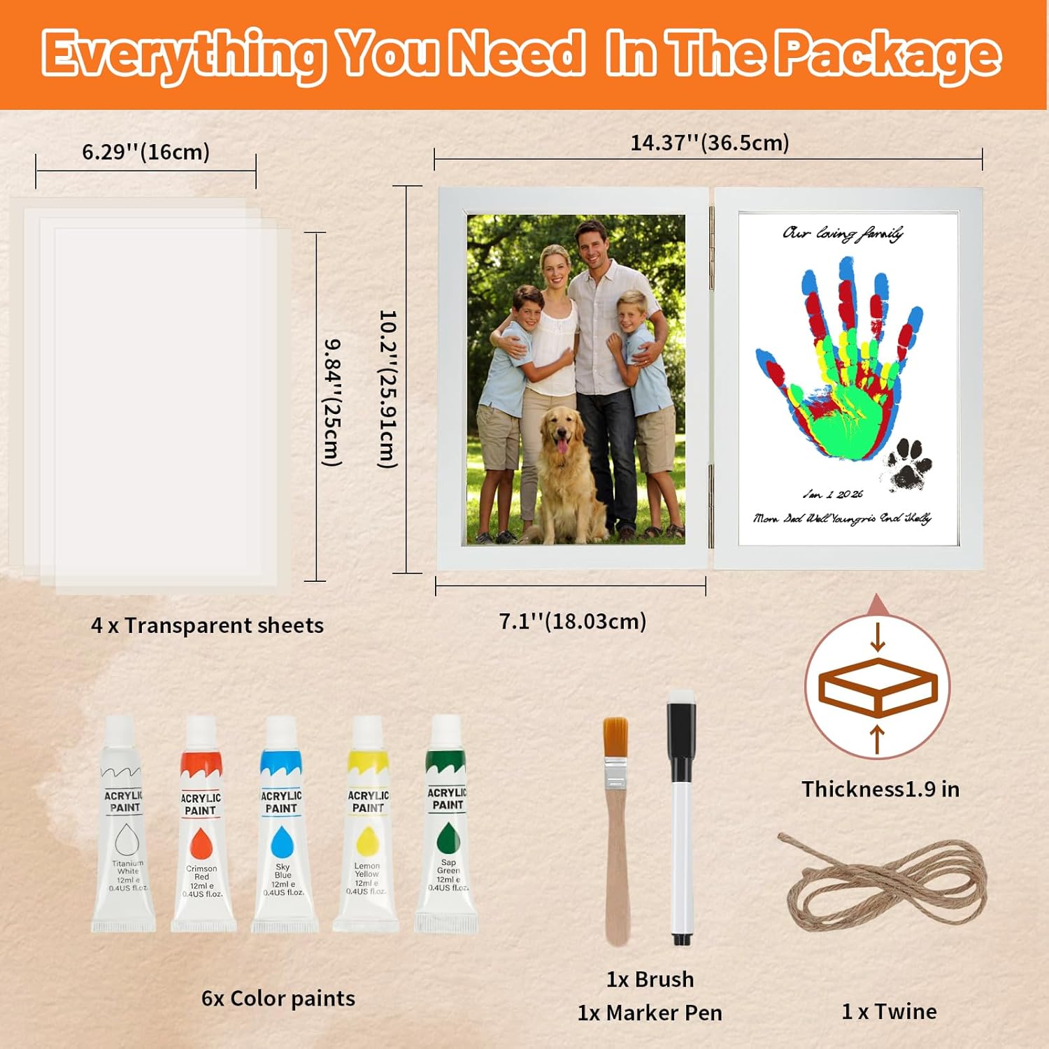 Family Handprint Kit with Picture Frame,Handprint Craft for Family Memory Making&Home Decor,DIY Hand Print Keepsake Gift for New Baby, New Parents, Adoption Day, Birthday, Christmas (White)